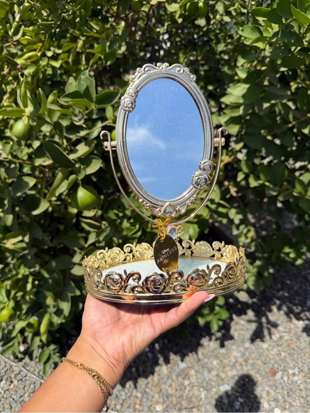 Gold Ornate Oval Vanity Mirror Tray - Elegant Jewelry Organizer - Picture 2 of 3